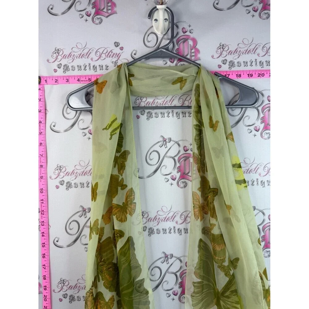 Light Green Butterfly Print Chiffon Scarf stylish and performative- Unbranded